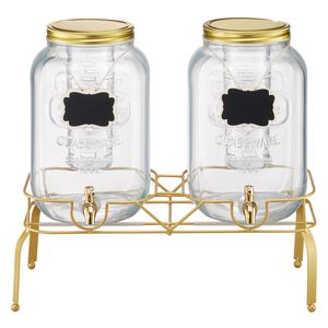 Set di 2 Dispenser per Bevande in Acciaio Inox da 2 Galloni con Supporto in Acrilico, Dispenser per Succhi in Vetro per Feste, Spigo Metal - Product Image 1