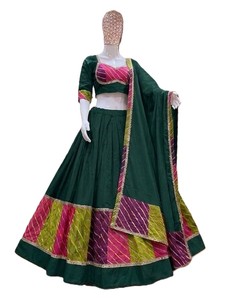 Chaniya Choli vert avec dupatta, tenue de mariage indienne traditionnelle, jupe évasée longue, robe ethnique pour femmes, en coton. - Product Image 3