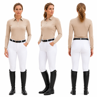 Camiseta de equitación para mujer, blanca, con cremallera, cuello alto, costura princesa, manga larga, transpirable, elástica, OEM personalizada