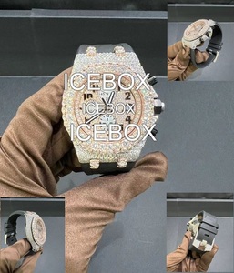 Reloj de Pulsera con Caja Redonda de Acero Inoxidable y Moissanita, Esfera de Cristal, Totalmente Adornado, Resistente al Agua 10 Bar, Cierre de Brazalete - Product Image 5