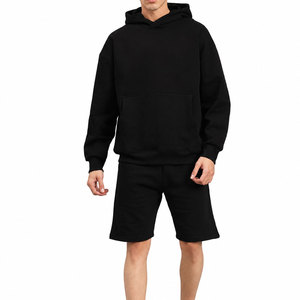 Cotton/Polyester Winter Two-Piece Breathable <b>Lightweight</b> <b>Hoodie</b> Shorts Set for Men Gym Training Customizable Size Casual Wear - Product Image 1