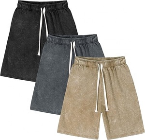 Shorts en molleton surdimensionnés personnalisés effet vieilli, en coton épais de qualité supérieure avec détails en strass, style streetwear décontracté - Product Image 5