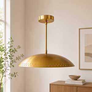 Mid Century Modern Brass Pendant Light Perforated Dome Pendant Lamp Warm Glow for Kitchen Island Corridor Entrance - Product Image 5