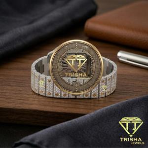 Reloj de pulsera para hombre con esfera de números romanos de dos tonos, completamente cubierto de moissanita, estilo hip hop rapero. - Product Image 2