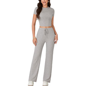 <b>Top</b> Quality Fashionable Trending Products New Arrivals Women Drop Shoulder Solid Crop <b>Top</b> & Track Shorts 2 Piece Short Set - Product Image 5