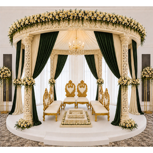 Sillas de madera al por mayor para mandap de boda con arco floral y mandap de boda moderno con sillas bajas Vedi - Product Image 1