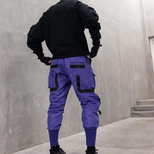 Pantalon cargo techwear violet pour homme, multi-poches, joggers tactiques, streetwear, cyberpunk, sangles, hip hop, pantalon harem décontracté urbain - Product Image 3