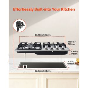24-Inch Dual Fuel Gas Cooktop with 4 Burners Stainless Steel LPG/NG Convertible <b>Stove</b> Top 27000BTU Max Iron Material - Product Image 2