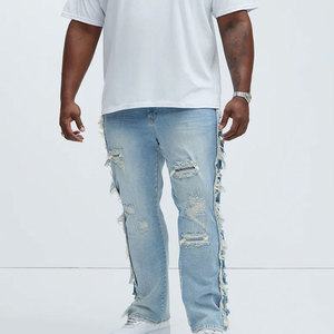 Custom Men's Denim <b>Trousers</b> Hip Hop Cotton Regular Fit Straight Leg Screen Printed <b>Light</b> Wash Knitted Vintage Pants - Product Image 6