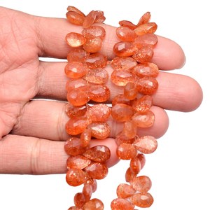 Perles facettées en pierre de soleil naturelle de qualité AAA+, forme poire, 7x10mm-9x14mm, pierres semi-précieuses, perles en vrac pour la fabrication de bijoux - Product Image 4