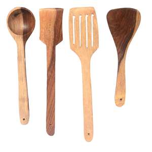 Ensemble de 4 cuillères de service et de cuisine classiques en bois faites à la main de qualité supérieure - Product Image 3