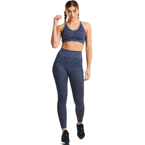 Brown 2-Piece Yoga Set High Waist Leggings Crop <b>Top</b> Full Sleeve <b>Zipper</b> Jacket Breathable Eco-Friendly Seamless Print Spandex - Product Image 2