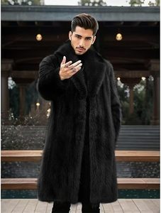 Manteau long en fausse fourrure de vison noir pour homme, col rabattu, simple boutonnage, épais, pour l'hiver - Product Image 1