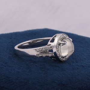 Bague de fiançailles personnalisée en or blanc 14 carats avec diamant de 2 carats taille cabochon et halo, bijoux fins avec diamant de laboratoire - Product Image 4
