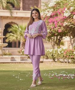 Ensemble haut et pantalon en rayonne fantaisie brodée, pour usage quotidien, prix de gros, vêtement ethnique, multicolore, en coton, séchage rapide - Product Image 2