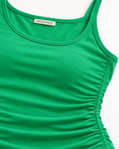 Women Ruched Ribbed <b>Knit</b> <b>Tank</b> <b>Top</b> Scoop Neck Camisole Print Breathable Eco-Friendly Slim Fit Casual Tee Front Logo - Product Image 6