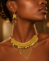 Conjunto de Joyería Árabe Chapado en Oro de 18K, Estilo Moderno, para Mujer, Joyería Africana, Gargantilla y Aretes para Boda Árabe en Dubái