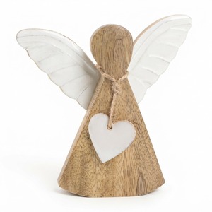 Figura de Ángel de Madera Hecha a Mano con Alas Blancas y Corazón, Decoración Rústica para Mesa, Adorno Navideño para Sala de Estar, Pieza Individual - Product Image 1
