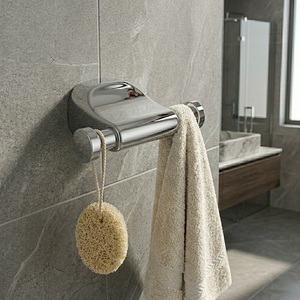 Wall Mounted <b>Chrome</b> Metal Modern Double <b>Hooks</b> Bathroom Robe <b>Hooks</b> Eco-Friendly Corrosion Prevention Easy Cleaning - Product Image 4