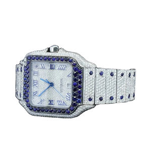Montre unisexe de luxe en acier inoxydable ETA sertie de diamants Moissanite VVS, aiguilles en rubis, cadran en verre analogique, mouvement mécanique - Product Image 6