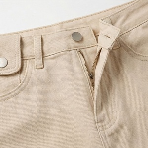Women's Beige Denim Midi <b>Skirt</b> High Waist <b>Straight</b> Cut Button Front Casual Knee Length Solid <b>Skirt</b> - Product Image 4