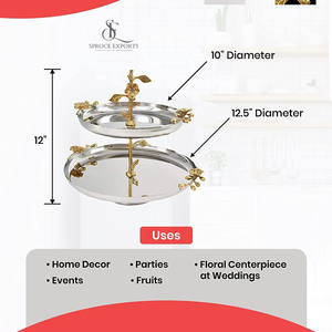 2-Tier Silver & Gold Chocolate, Fruits, Cake Stand With Floral Design. Elegant Serving Platter For Hotels, Restaurants & Home - Product Image 3