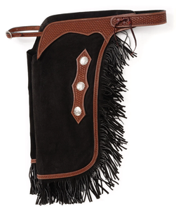 Chaps Vaqueros de Cuero Genuino Hechos a Mano con Flecos, Negros y Marrones, Estilo Cowboy, con Botones y Hebillas, para Competición, Atléticos, Holgados - Product Image 2