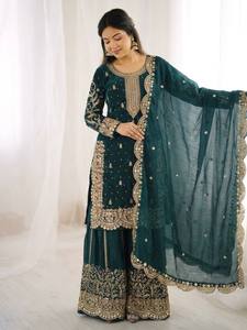 Ensemble palazzo de luxe ethnique pour mariage et collection festive - Product Image 3