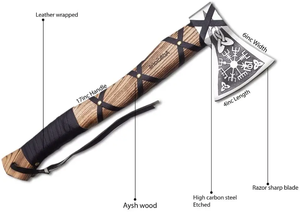 SCL - Hache industrielle authentique historique de type Tomahawk, tête d'hache en acier Damas forgé à la main, lame gravée, manche en bois de frêne sculpté sur mesure - Product Image 5