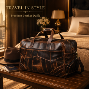 Sac de voyage vintage en cuir marron pour homme |   Week-end de voyage haut de gamme |   Sac de voyage spacieux avec bandoulière et poignées - Product Image 3