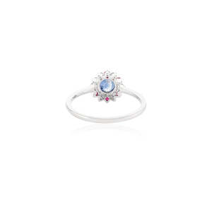 14K White Gold Ruby Blue Sapphire & Diamond Flower Ring-Resizable Wedding Band - Product Image 5