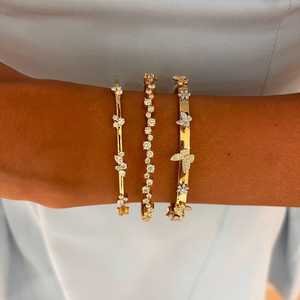 Butterfly Bangle <b>Bracelets</b> 14k <b>Solid</b> Gold Round Cut Lab Grown Diamond Bridal Luxury Floral Cuffs Everyday Wear Jewelry Wholesale - Product Image 4