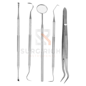 Kit de Instrumentos para Examen Dental de 5 Piezas, Espejo Manual, Pinzas, Sonda, Explorador, Juego Quirúrgico de Acero Inoxidable de Blush Surgical - Product Image 1