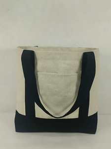 Women <b>Canvas</b> <b>Tote</b> <b>Bag</b> with Front Pocket and <b>Black</b> Handles - Product Image 6