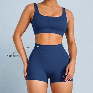 Ensemble de soutien-gorge de sport rose à bretelles croisées et leggings taille haute - Product Image 4