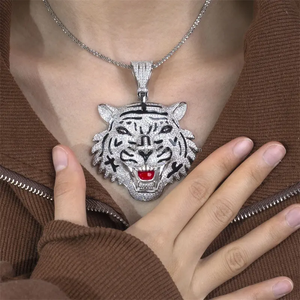 Personalizado Hip Hop Iced Out Diamond Moissanite aleación 925 plata esterlina Tigre colgante collar - Product Image 4