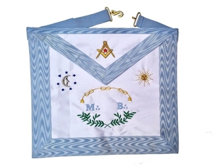 Tablier de Maître Maçon à bords droits, Rite Français, broderie professionnelle à la machine, dentelle, épingle de sûreté, qualité supérieure, cérémonial maçonnique - Product Image 1