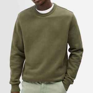 Sweat-shirt à col rond pour homme, vert olive, coupe classique, vêtement décontracté pour l'automne, tricot uni, pull respirant en coton - Product Image 5