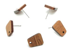 Clous d'oreilles rectangulaires en bois avec tiges métalliques pour la fabrication de bijoux - Product Image 3