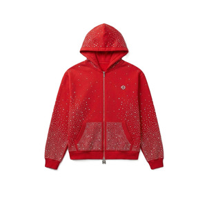 Sudaderas con cremallera completa de algodón polar con pedrería en toda la prenda, estilo oversize, diseño de cristales, logotipo personalizado, suministro al por mayor - Product Image 4