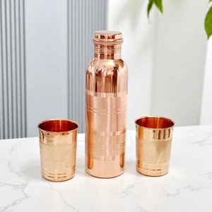 Copper Silver Touch Water Bottle Solid Minimalist Design Screw-On Cap <b>Reusable</b> Travel <b>Mug</b> Single Wall Metal Unisex - Product Image 2
