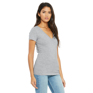 Camiseta Gris para Mujer, Cuello en V, Premium, Básica, Extra Suave, Ligera, Informal, Transpirable, Ecológica, en Varias Tallas, Camisetas con Cuello en V, La Mejor - Product Image 1