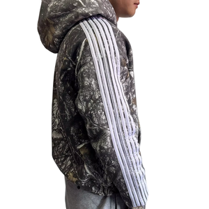 Custom Unisex Baggy Cropped Boxy Side Stripe Embroidery Camo Zip up Hoodies and Sweat Pants Set Sweat Suits Men - Product Image 6