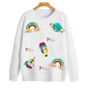 Sweat-shirt col rond 100 % coton pour femme, collection Rentrée 2026, blanc, haute qualité, respirant, doublé, patchwork, décontracté, coupe oversize, personnalisable - Product Image 4