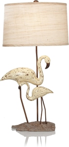 Lámpara de Mesa Moderna de Lujo con Escultura de Flamenco, Aluminio Blanco Envejecido, Pantalla de Lino, Estilo Art Deco Costero, Decoración para el Hogar - Product Image 3