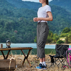 Shorts cargo pour femmes de qualité supérieure, type toile, tissu tricoté, imperméable, poche zippée, look élégant, vêtements de plein air formels - Product Image 6