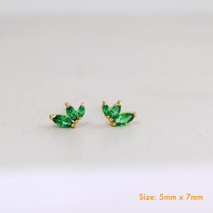 <b>Silver</b> 10K <b>Solid</b> Gold Tiny Emerald Marquise Stud <b>Earrings</b> Trio Gemstone Dainty May Birthstone Minimalist Wedding IGI Certified - Product Image 5