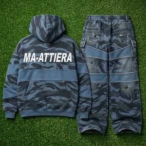 Men Blue Gray <b>Camouflage</b> Zip Up Hoodie Cargo <b>Tracksuit</b> Set Oversized Loose Fit Streetwear Panel Design Custom OEM ODM - Product Image 5