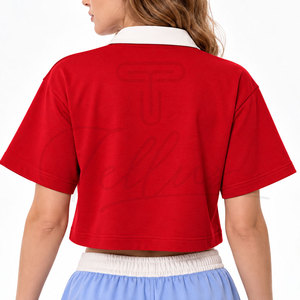 Women Crop <b>Top</b> Striped Color Crop Polo Shirt Short Sleeve Knitted <b>Preppy</b> Style Women's Polo Shirt - Product Image 2