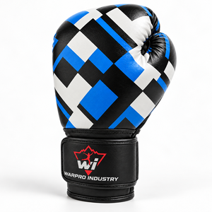 Guantes de Boxeo Industriales Warpro, de Cuero PU con Cordones, Diseño a Cuadros Azul, Negro y Blanco, Transpirables, Ligeros, para Artes Marciales al Aire Libre - Product Image 2